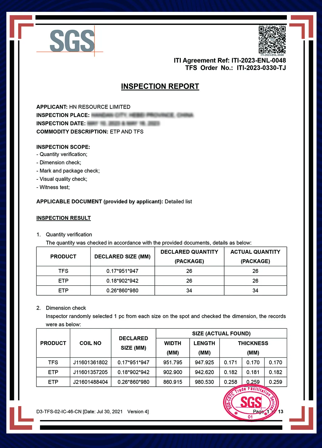 SGS CERTIFICATION